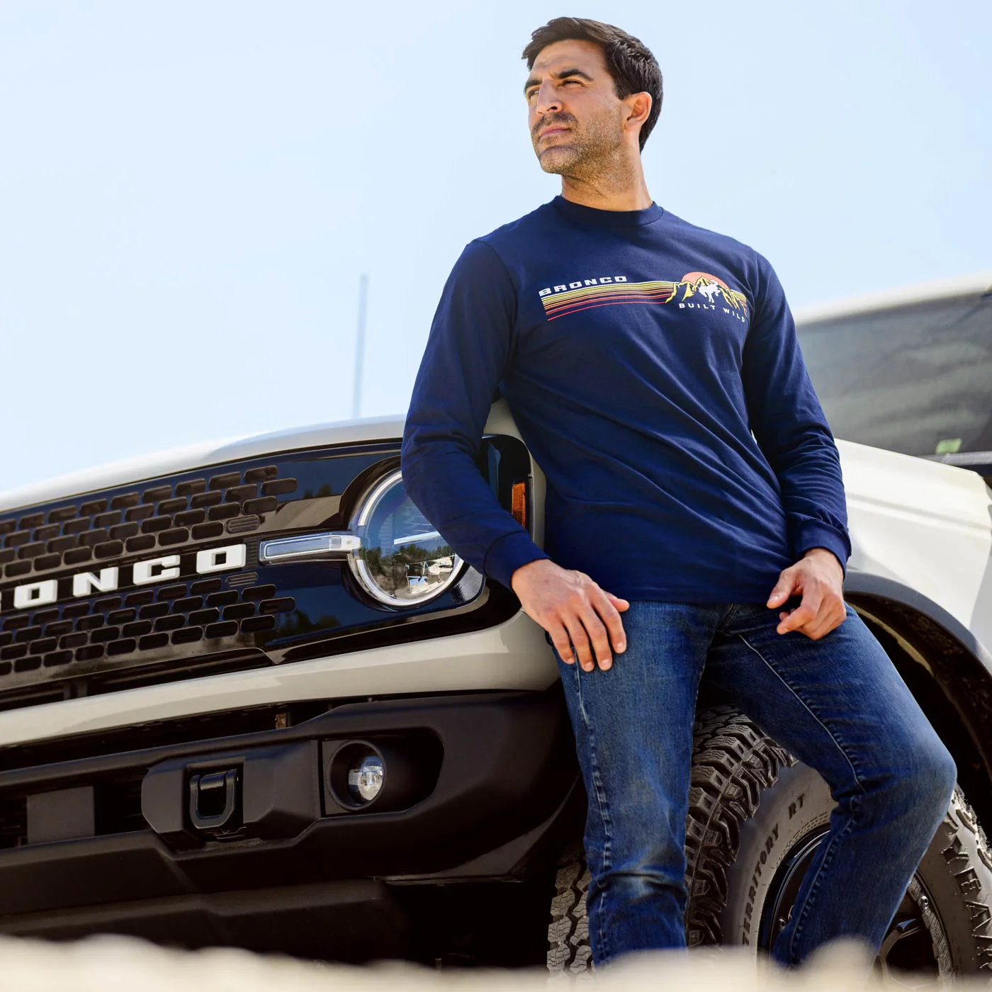 Ford Bronco Built Wild Mens Navy Long Sleeve Shirt - Image 3