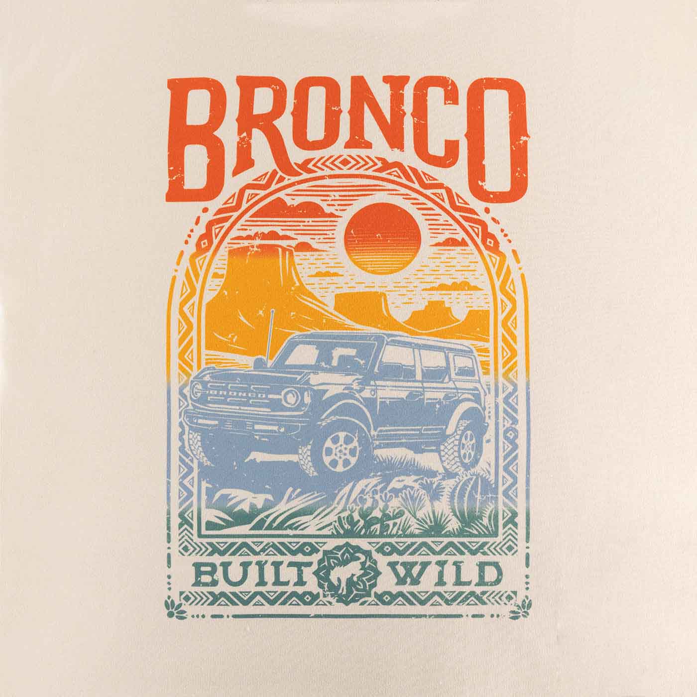 Ford Bronco Womens Ombre Built Wild Graphic Vintage Wash Hoodie - Image 6