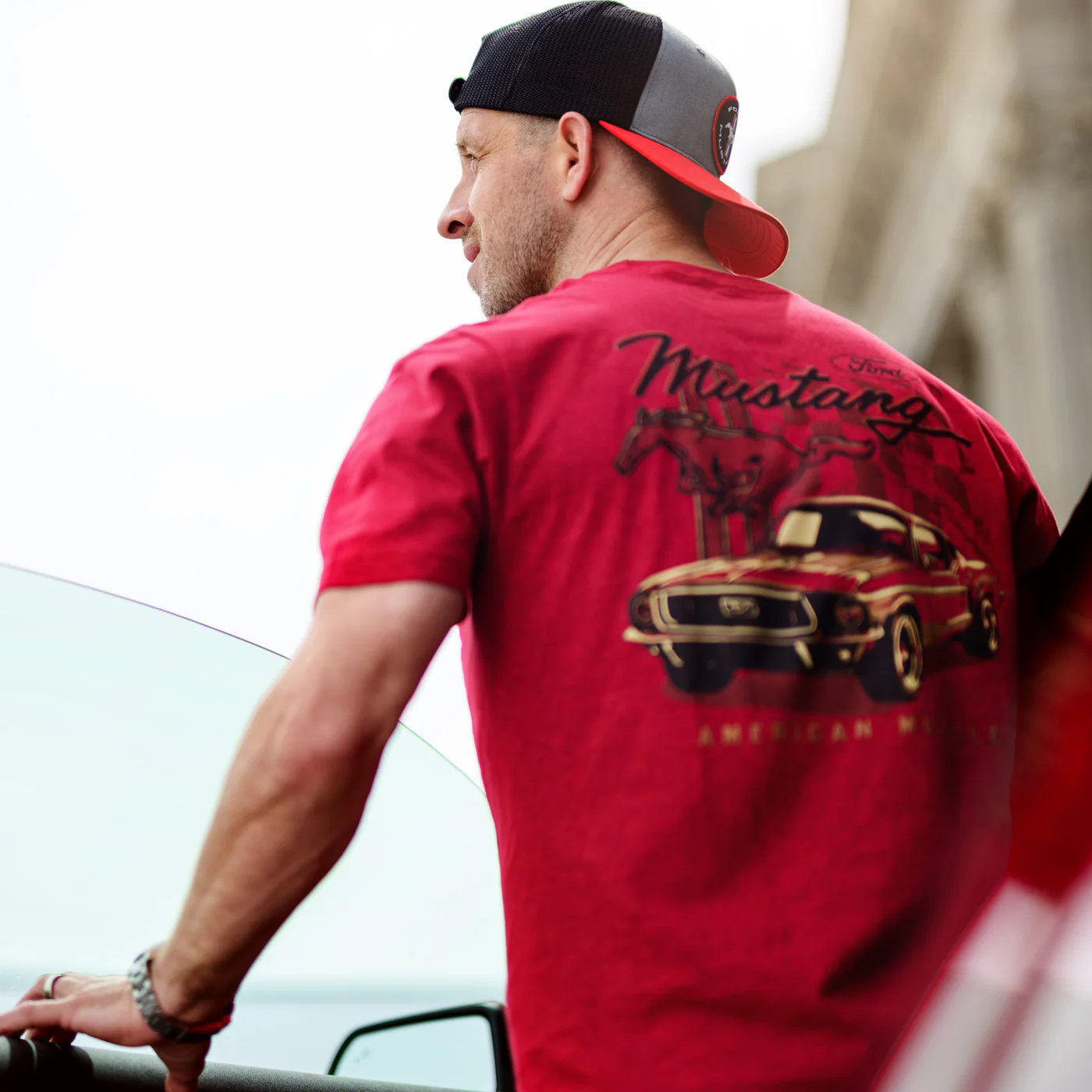 Ford Mustang Mens Red American Muscle Graphic T-Shirt - Image 3