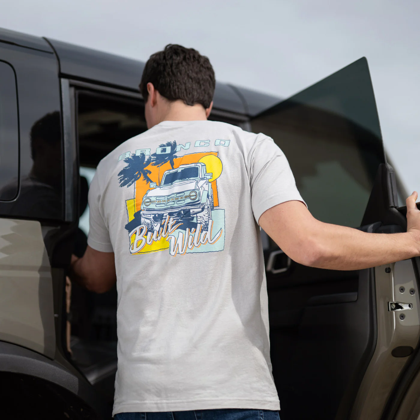 Ford Bronco Built Wild Mens Gray T-Shirt - Image 2