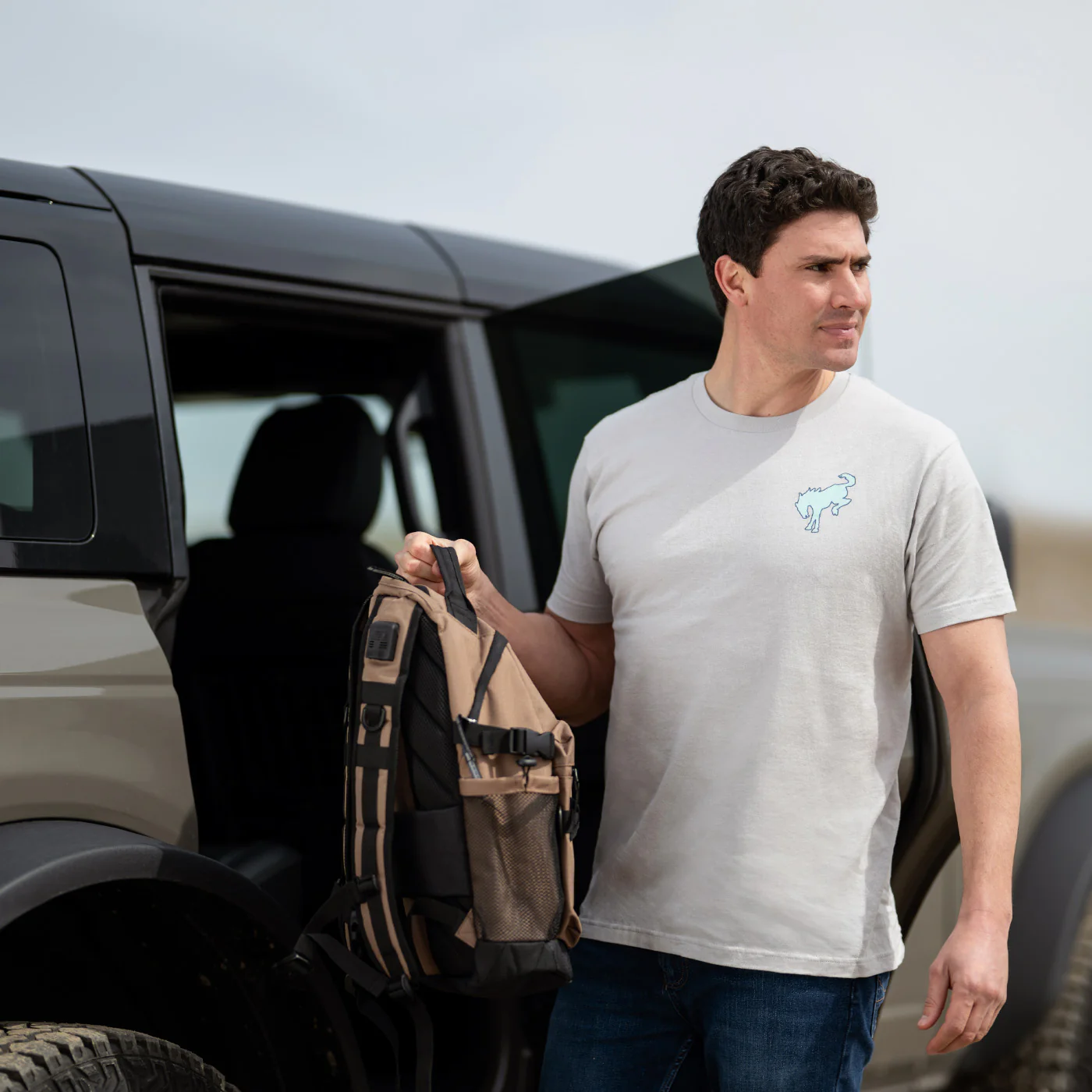 Ford Bronco Built Wild Mens Gray T-Shirt - Image 3