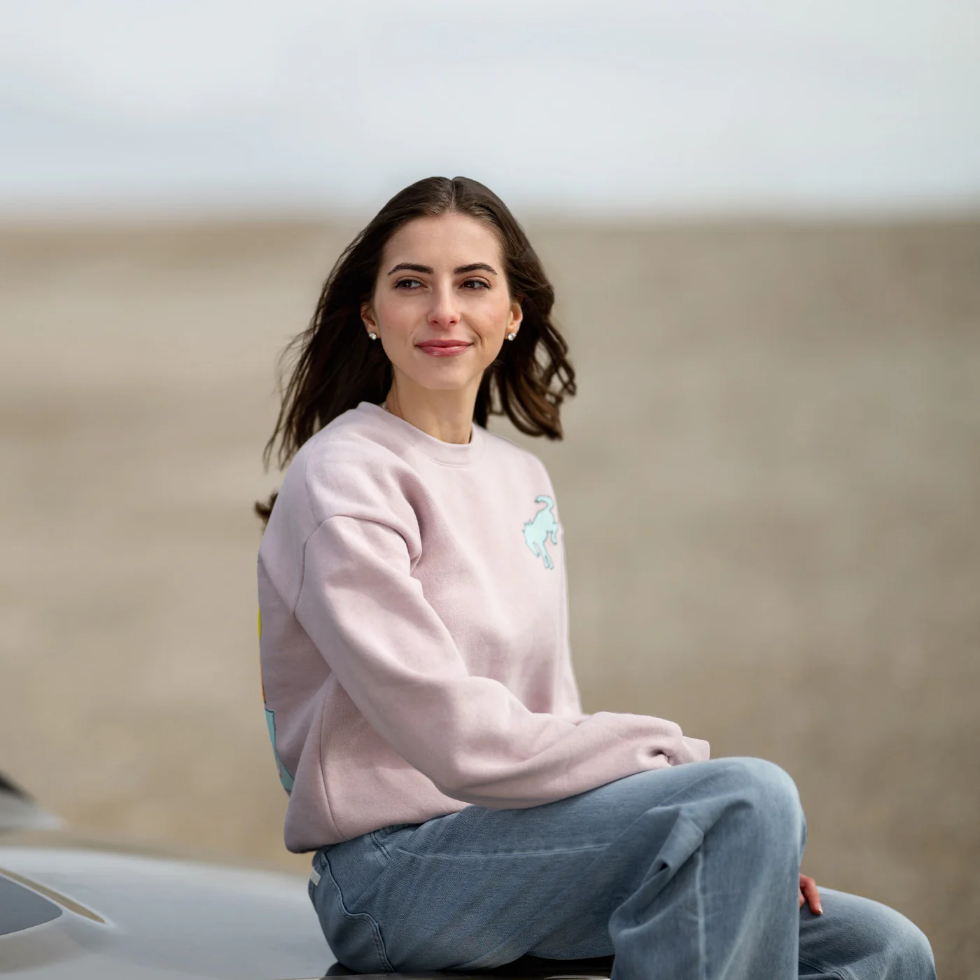 Ford Bronco Built Wild Womens Light Pink Crewneck Sweatshirt - Image 3