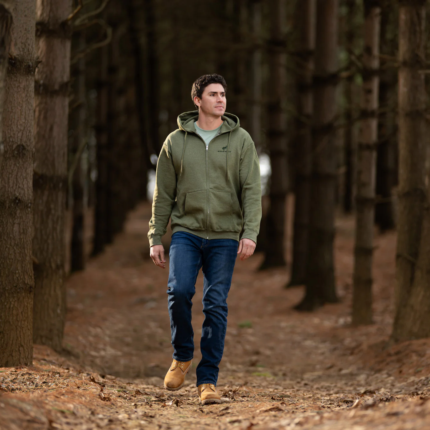 Ford Bronco Mens Dark Green Zip Up Hoodie - Image 3