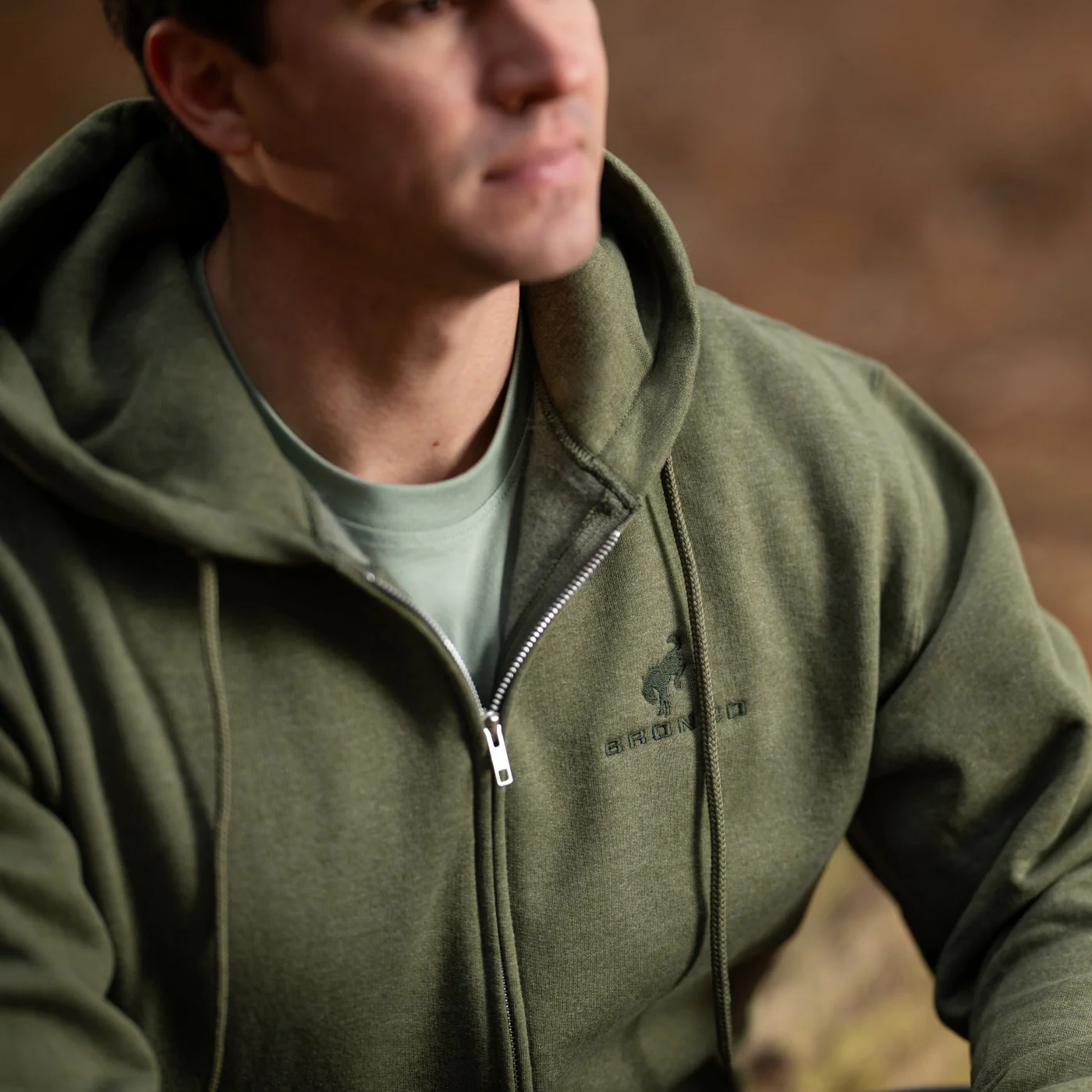 Ford Bronco Mens Dark Green Zip Up Hoodie - Image 4