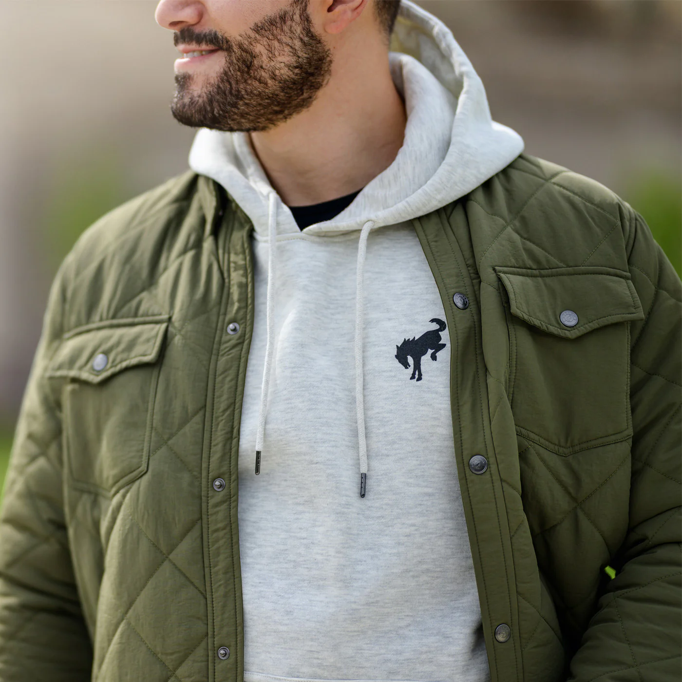 Ford Bronco Mens Army Green Quilted Insulated Jacket - Image 3