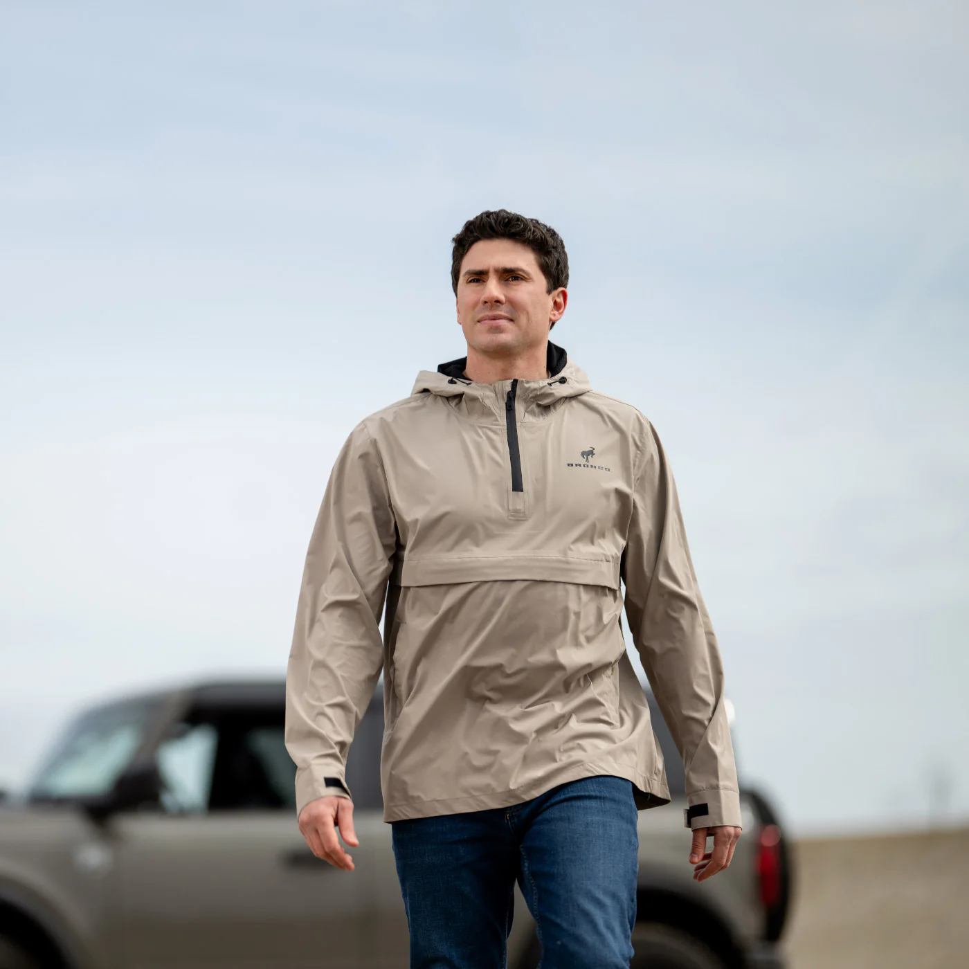 Ford Bronco Mens Tan Quarter Zip Windbreaker Jacket - Image 3