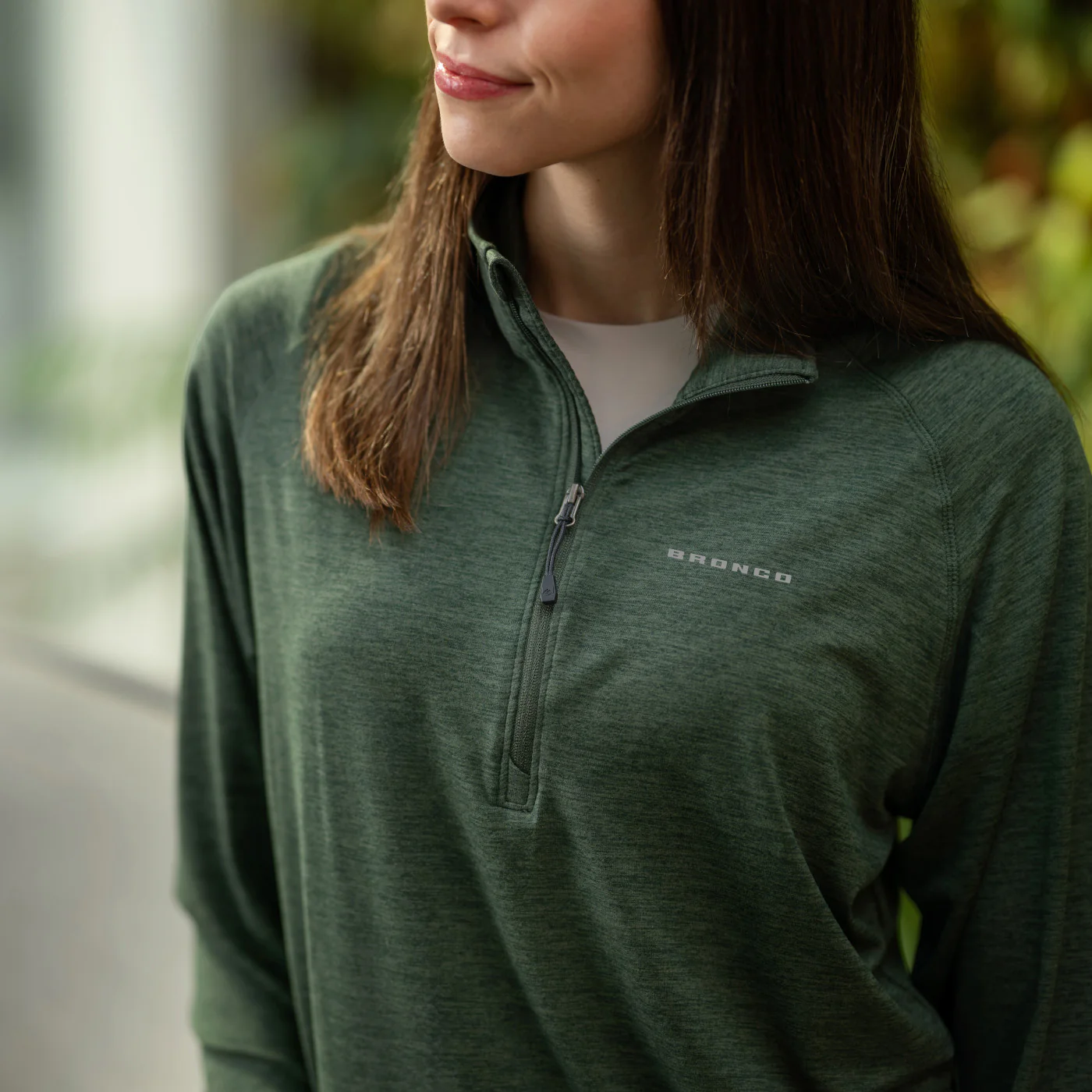Ford Bronco Womens Green Pullover Quarter Zip - Image 3
