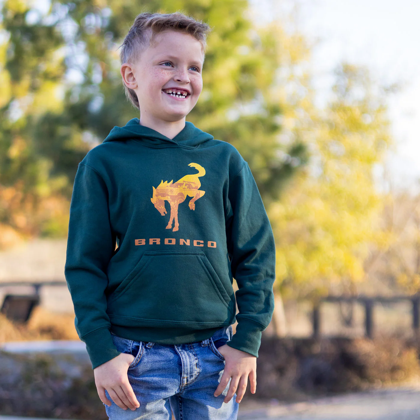 Ford Bronco Youth Forest Green Fleece Hoodie - Image 3