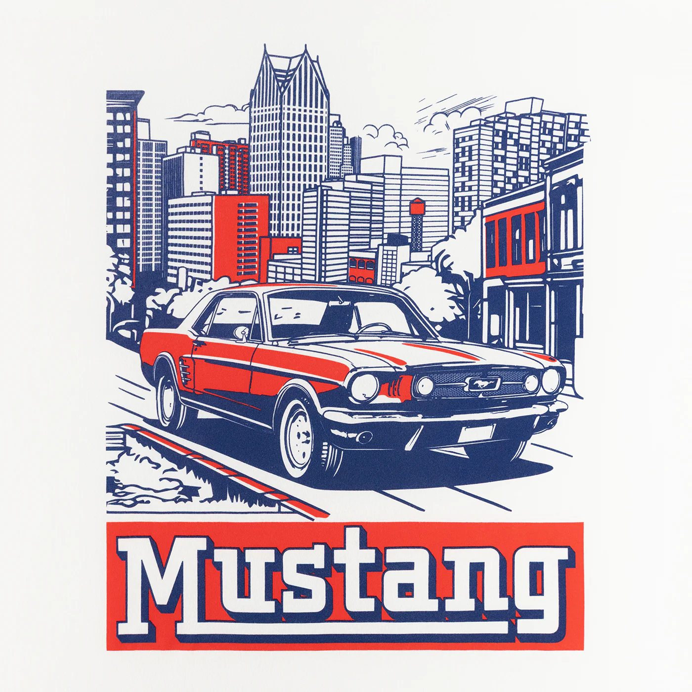 Ford Mustang Vintage Mens Detroit Skyline T-Shirt - Image 5