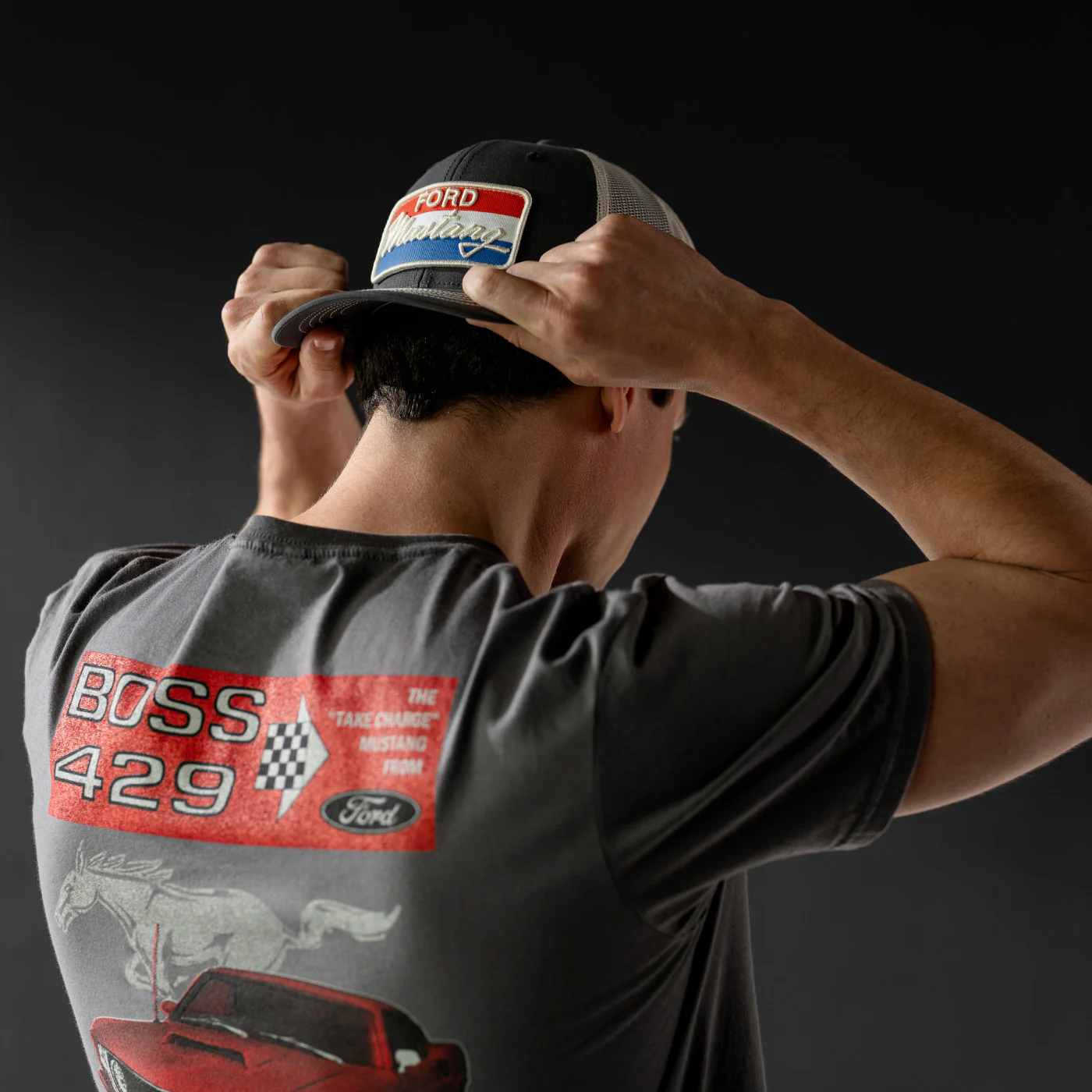Ford Mustang Vintage Striped Patch Snapback Hat - Image 3