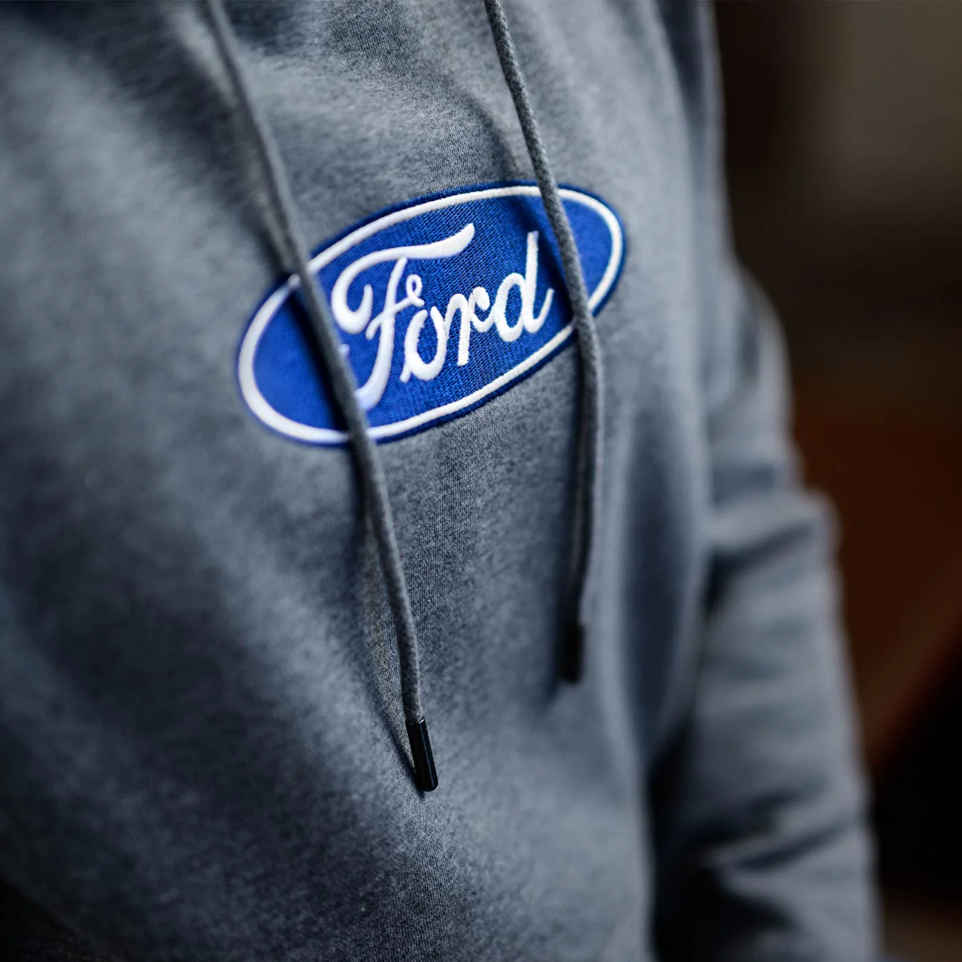 Ford Oval Mens Gray Pullover Fleece Hoodie - Image 3