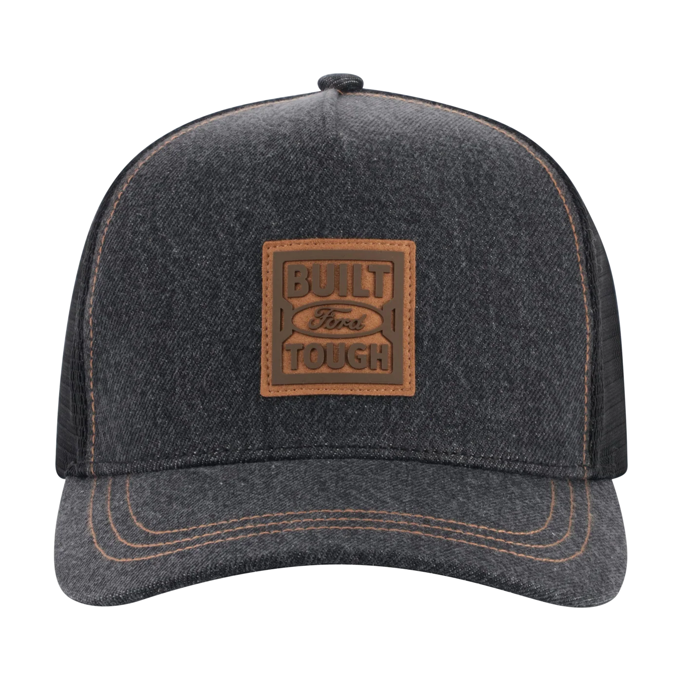 Built Ford Tough Suede Patch Denim Trucker Hat - Image 4