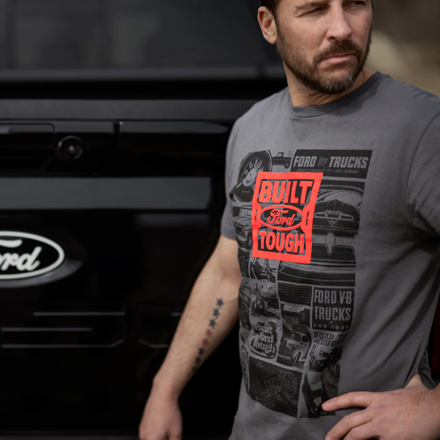 Built Ford Tough Mens Gray Collage Graphic T-Shirt - Image 3