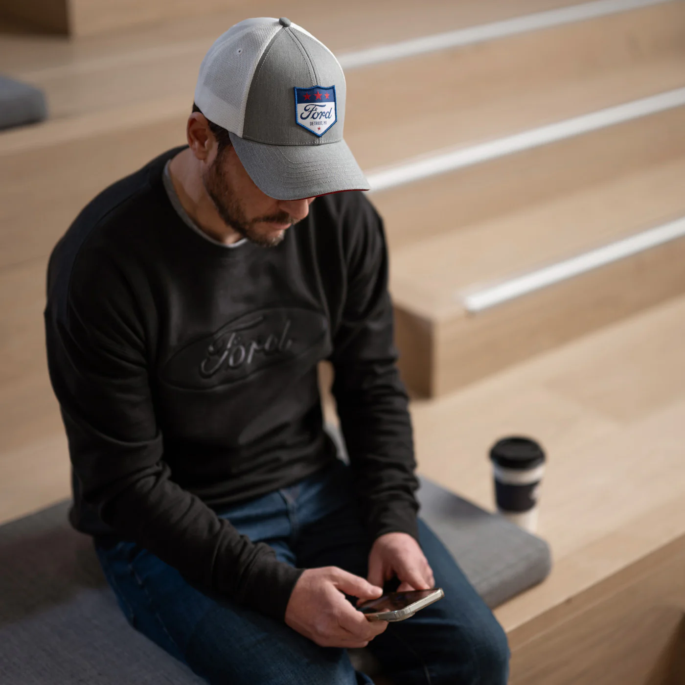 Ford Vintage Logo Detroit Gray Snapback Hat - Image 3