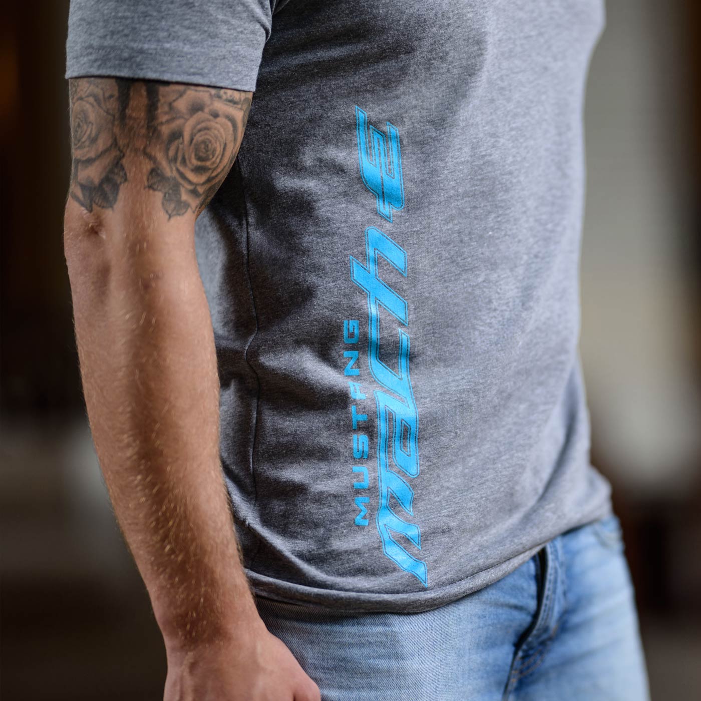 Ford Mustang Mach-E Mens Glow Ink Gray T-Shirt - Image 3